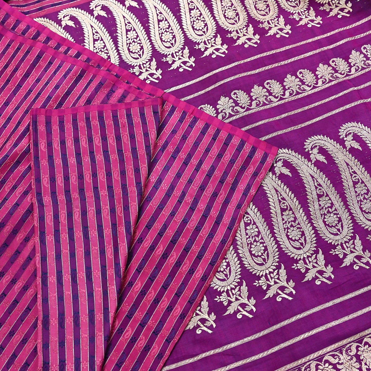 Indian Vintage Sari Purple Heavy Wedding Pure Satin Silk Woven Banarasi Brocade Saree Zari 5Yd Craft Fabric Ethnic Dress making Crafting
