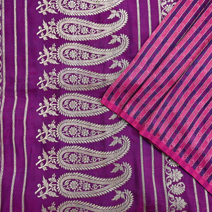 Indian Vintage Sari Purple Heavy Wedding Pure Satin Silk Woven Banarasi Brocade Saree Zari 5Yd Craft Fabric Ethnic Dress making Crafting