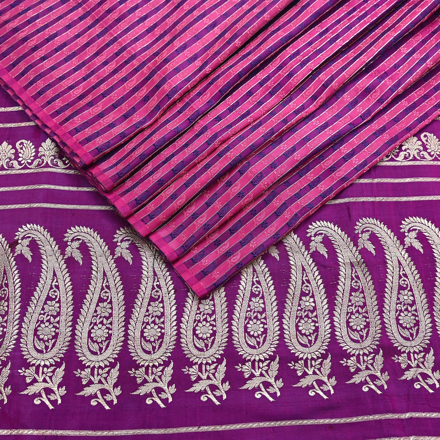Indian Vintage Sari Purple Heavy Wedding Pure Satin Silk Woven Banarasi Brocade Saree Zari 5Yd Craft Fabric Ethnic Dress making Crafting