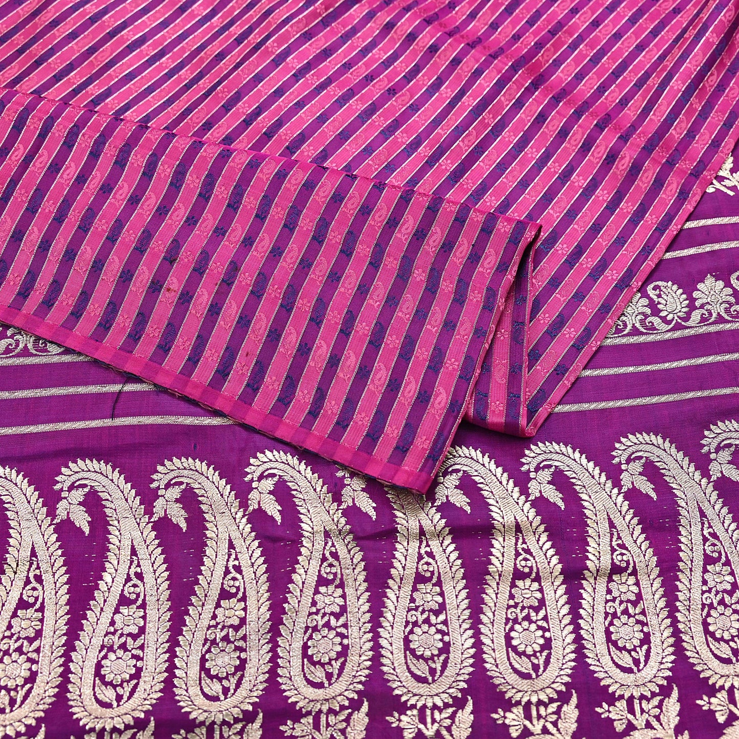 Indian Vintage Sari Purple Heavy Wedding Pure Satin Silk Woven Banarasi Brocade Saree Zari 5Yd Craft Fabric Ethnic Dress making Crafting
