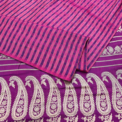Indian Vintage Sari Purple Heavy Wedding Pure Satin Silk Woven Banarasi Brocade Saree Zari 5Yd Craft Fabric Ethnic Dress making Crafting