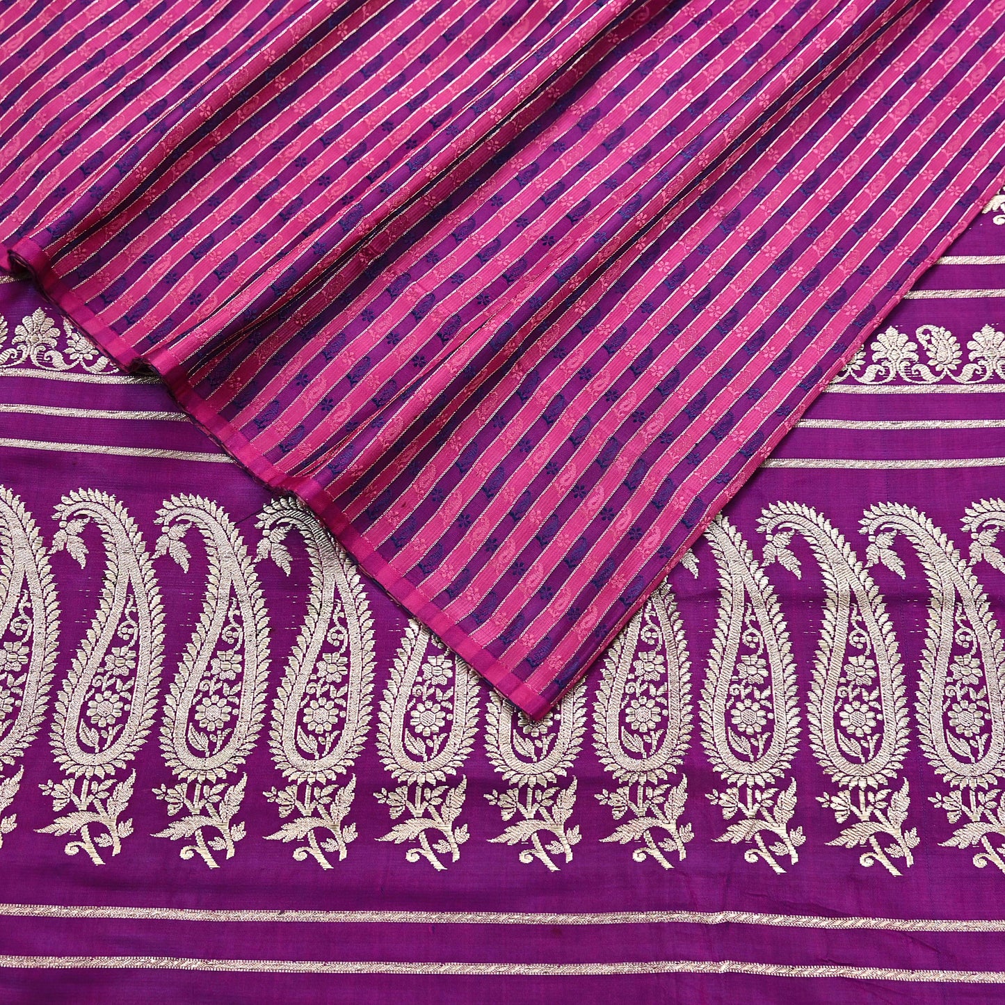 Indian Vintage Sari Purple Heavy Wedding Pure Satin Silk Woven Banarasi Brocade Saree Zari 5Yd Craft Fabric Ethnic Dress making Crafting