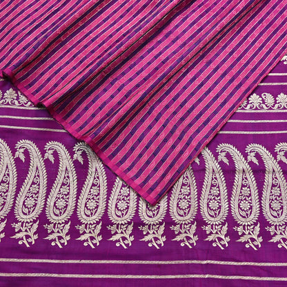 Indian Vintage Sari Purple Heavy Wedding Pure Satin Silk Woven Banarasi Brocade Saree Zari 5Yd Craft Fabric Ethnic Dress making Crafting
