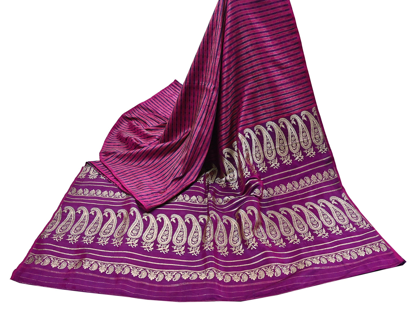 Indian Vintage Sari Purple Heavy Wedding Pure Satin Silk Woven Banarasi Brocade Saree Zari 5Yd Craft Fabric Ethnic Dress making Crafting