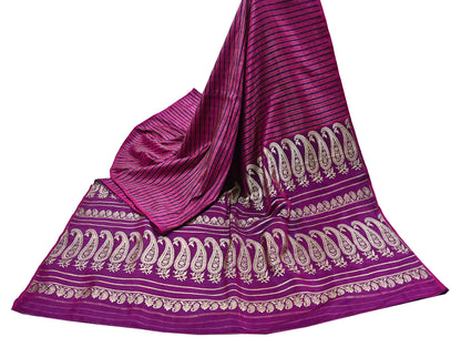 Indian Vintage Sari Purple Heavy Wedding Pure Satin Silk Woven Banarasi Brocade Saree Zari 5Yd Craft Fabric Ethnic Dress making Crafting