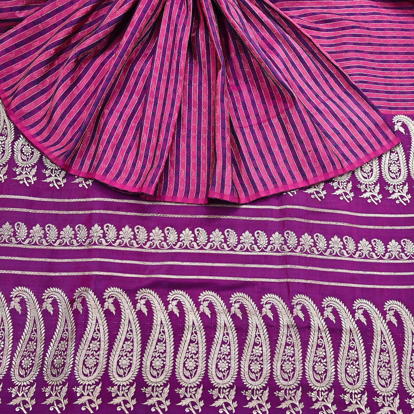 Indian Vintage Sari Purple Heavy Wedding Pure Satin Silk Woven Banarasi Brocade Saree Zari 5Yd Craft Fabric Ethnic Dress making Crafting