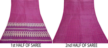 Indian Vintage Sari Purple Heavy Wedding Pure Satin Silk Woven Banarasi Brocade Saree Zari 5Yd Craft Fabric Ethnic Dress making Crafting