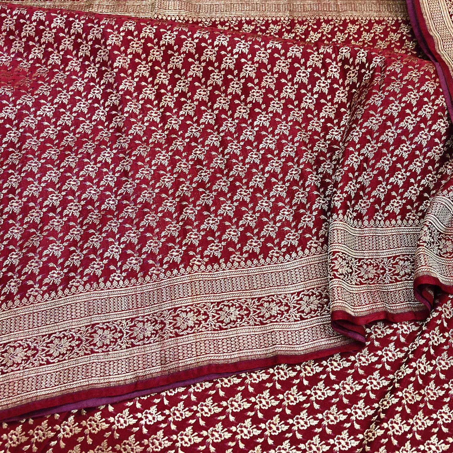 Indian Vintage Sari Maroon Heavy Wedding Pure Satin Silk Woven Banarasi Brocade Saree Zari 5Yd Craft Fabric Ethnic Dress making Crafting