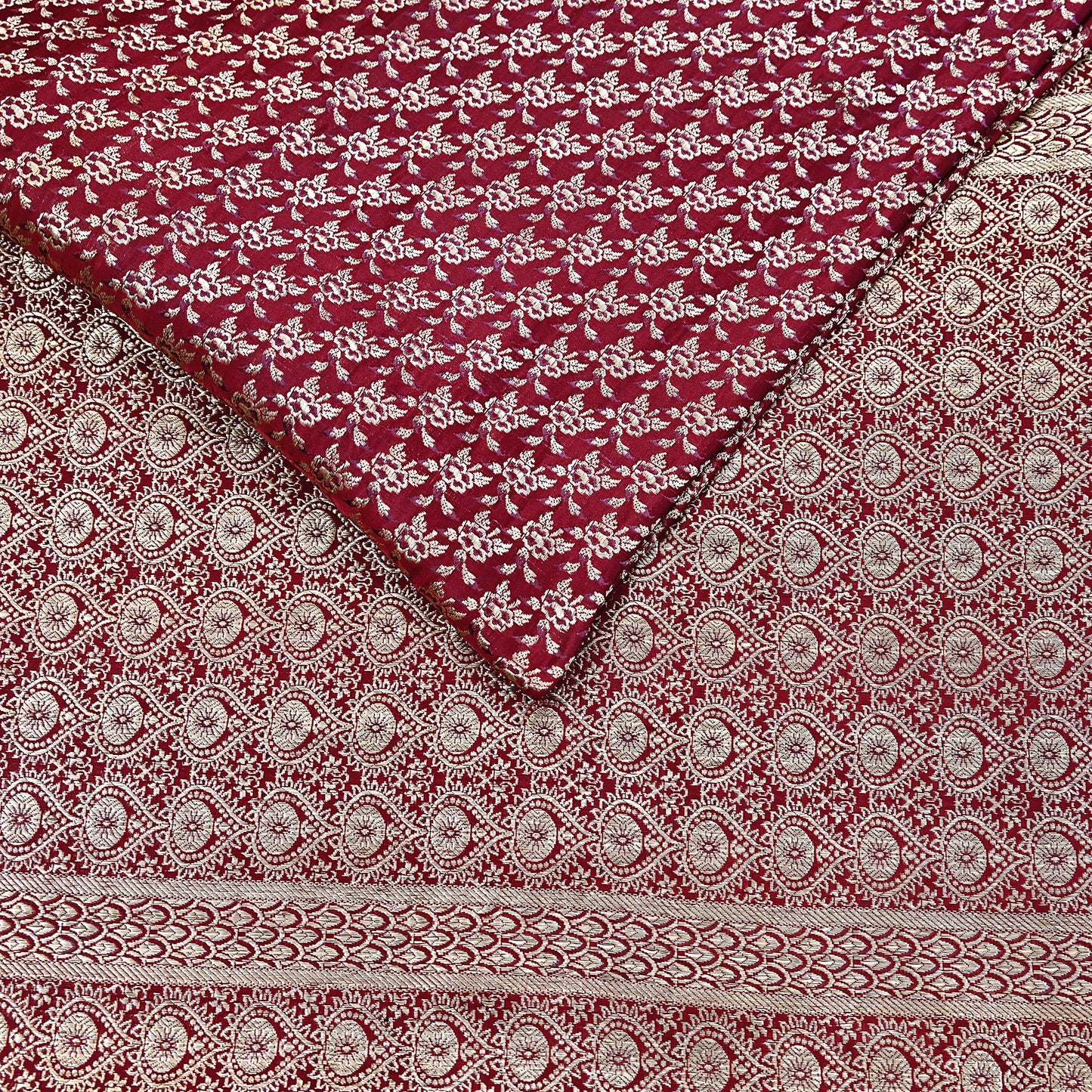 Indian Vintage Sari Maroon Heavy Wedding Pure Satin Silk Woven Banarasi Brocade Saree Zari 5Yd Craft Fabric Ethnic Dress making Crafting
