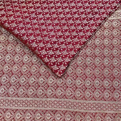 Indian Vintage Sari Maroon Heavy Wedding Pure Satin Silk Woven Banarasi Brocade Saree Zari 5Yd Craft Fabric Ethnic Dress making Crafting