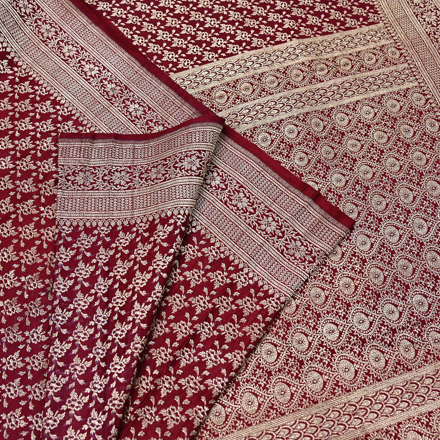 Indian Vintage Sari Maroon Heavy Wedding Pure Satin Silk Woven Banarasi Brocade Saree Zari 5Yd Craft Fabric Ethnic Dress making Crafting