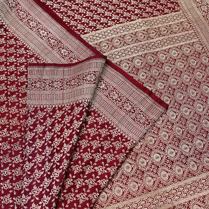 Indian Vintage Sari Maroon Heavy Wedding Pure Satin Silk Woven Banarasi Brocade Saree Zari 5Yd Craft Fabric Ethnic Dress making Crafting