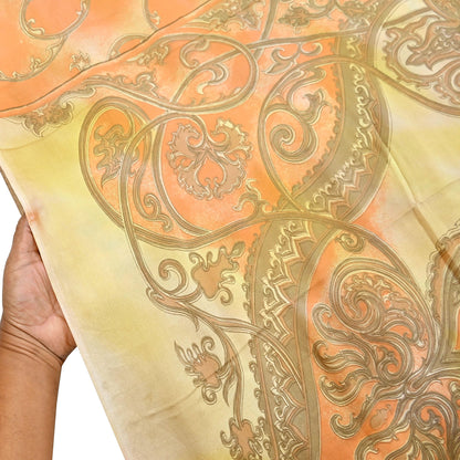 Indian Vintage Sari Orange & green Printed 100% Pure Satin Silk Sarees 5yd Sewing Craft Fabric Dress Making Wrap Upcycle Quilting Crafting