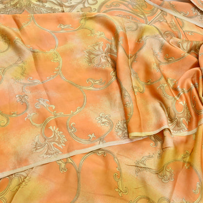 Indian Vintage Sari Orange & green Printed 100% Pure Satin Silk Sarees 5yd Sewing Craft Fabric Dress Making Wrap Upcycle Quilting Crafting