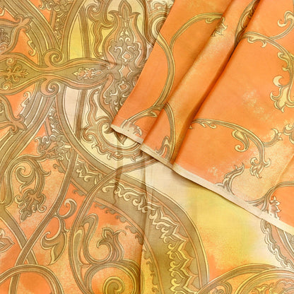 Indian Vintage Sari Orange & green Printed 100% Pure Satin Silk Sarees 5yd Sewing Craft Fabric Dress Making Wrap Upcycle Quilting Crafting