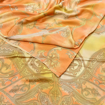 Indian Vintage Sari Orange & green Printed 100% Pure Satin Silk Sarees 5yd Sewing Craft Fabric Dress Making Wrap Upcycle Quilting Crafting