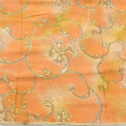 Indian Vintage Sari Orange & green Printed 100% Pure Satin Silk Sarees 5yd Sewing Craft Fabric Dress Making Wrap Upcycle Quilting Crafting