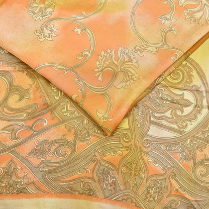 Indian Vintage Sari Orange & green Printed 100% Pure Satin Silk Sarees 5yd Sewing Craft Fabric Dress Making Wrap Upcycle Quilting Crafting
