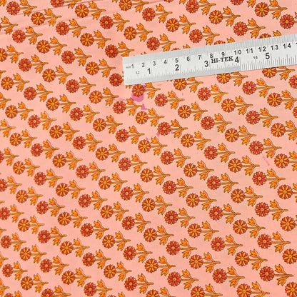 Indian Vintage Peach & Red Pure Silk Printed Saree 5 Yards Soft Floral Fabric for Dressmaking, Quilting, Crafting, Sewing Upcycling