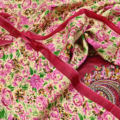 Indian Vintage Sari yellow & red 100% Pure Silk Printed Sarees 6yd Craft Fabric Sewing Soft Dress Making Floral Quilting Crafting Upcycle