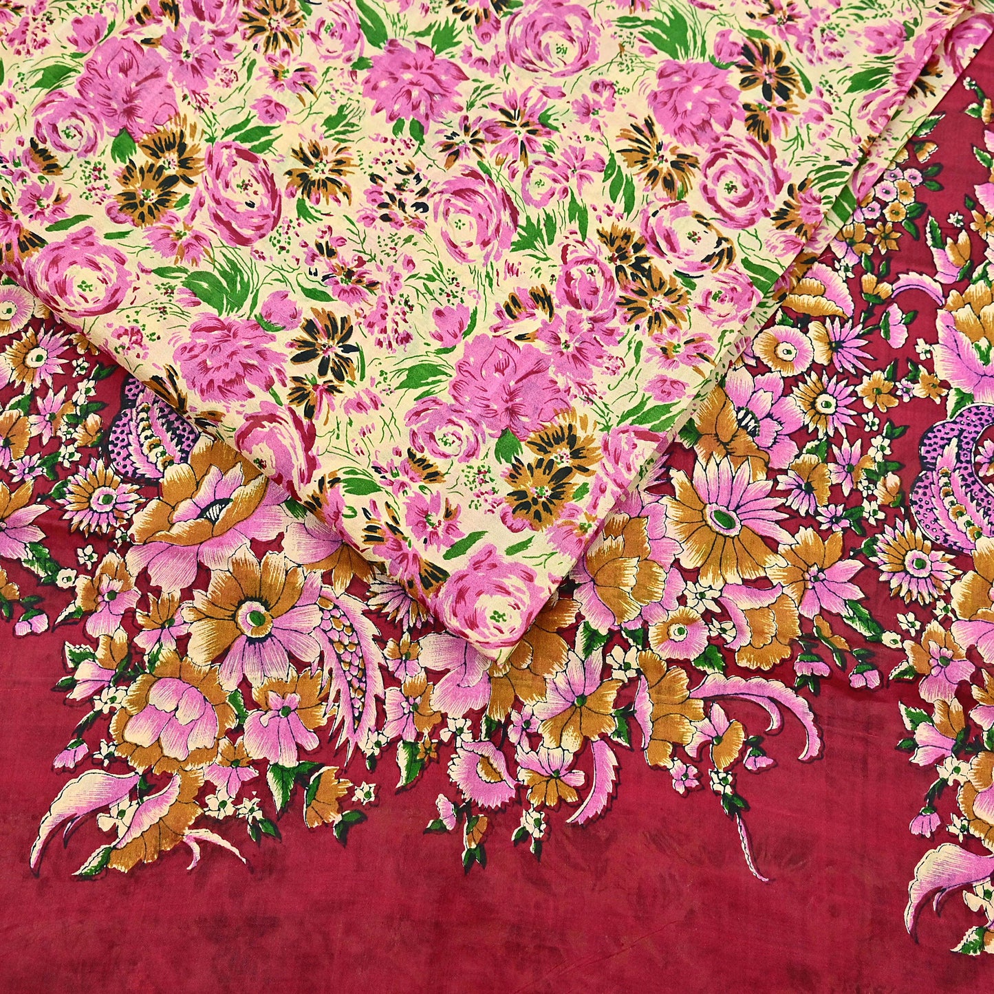 Indian Vintage Sari yellow & red 100% Pure Silk Printed Sarees 6yd Craft Fabric Sewing Soft Dress Making Floral Quilting Crafting Upcycle