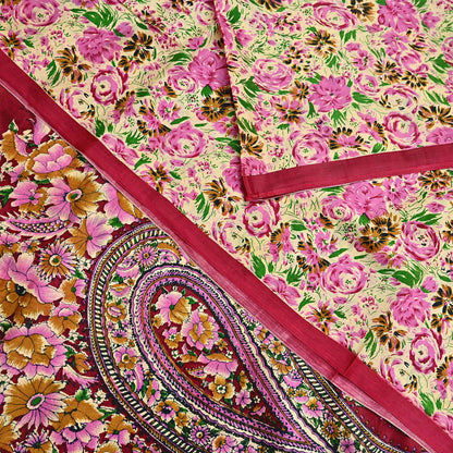 Indian Vintage Sari yellow & red 100% Pure Silk Printed Sarees 6yd Craft Fabric Sewing Soft Dress Making Floral Quilting Crafting Upcycle
