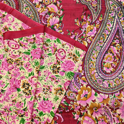 Indian Vintage Sari yellow & red 100% Pure Silk Printed Sarees 6yd Craft Fabric Sewing Soft Dress Making Floral Quilting Crafting Upcycle