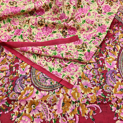 Indian Vintage Sari yellow & red 100% Pure Silk Printed Sarees 6yd Craft Fabric Sewing Soft Dress Making Floral Quilting Crafting Upcycle