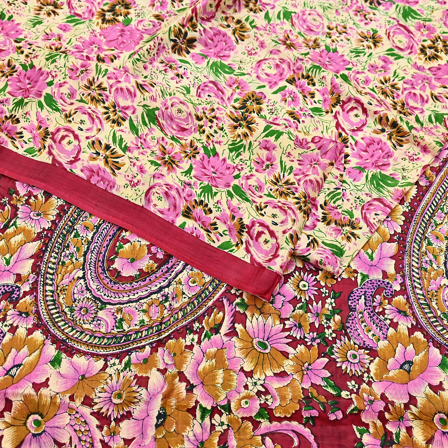 Indian Vintage Sari yellow & red 100% Pure Silk Printed Sarees 6yd Craft Fabric Sewing Soft Dress Making Floral Quilting Crafting Upcycle