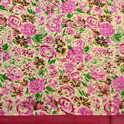 Indian Vintage Sari yellow & red 100% Pure Silk Printed Sarees 6yd Craft Fabric Sewing Soft Dress Making Floral Quilting Crafting Upcycle