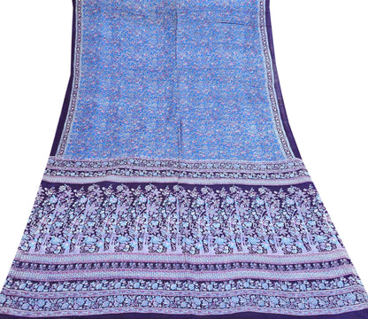 Indian Vintage Sari Blue 100% Pure Silk Printed Saree Craft Fabric 6yd Sewing Dress Making Soft Wrap Quilting Crafting Upcycle