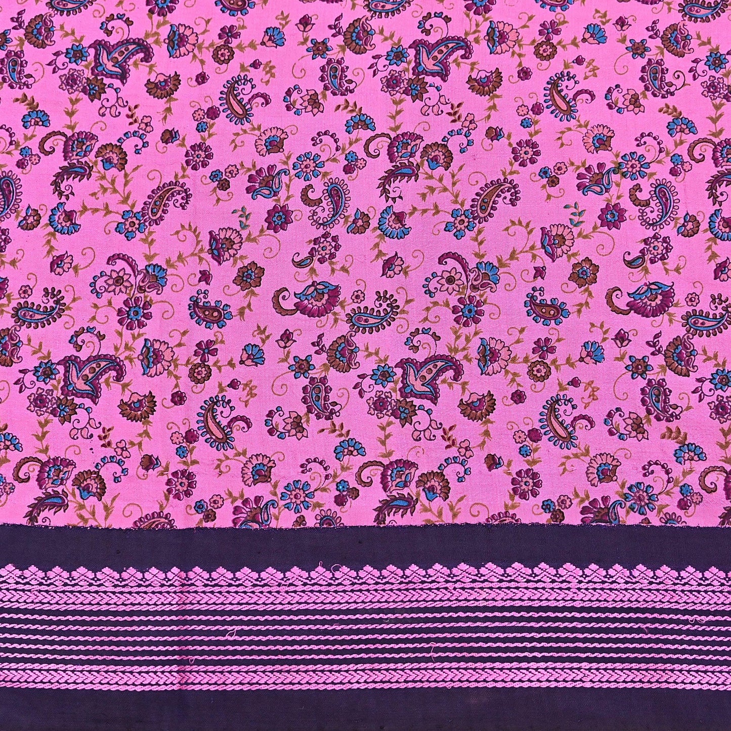 Vintage Sari Pink & blue Pure Silk Hand Woven Printed Saree Fabric 5yard Sewing Dress Designing for Crafting Quilting Upcycle Soft Border
