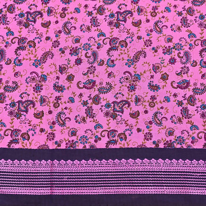 Vintage Sari Pink & blue Pure Silk Hand Woven Printed Saree Fabric 5yard Sewing Dress Designing for Crafting Quilting Upcycle Soft Border