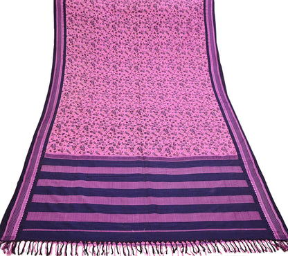 Vintage Sari Pink & blue Pure Silk Hand Woven Printed Saree Fabric 5yard Sewing Dress Designing for Crafting Quilting Upcycle Soft Border