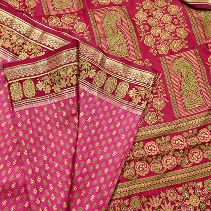 Indian Vintage Sari Pink & red 100% Pure Silk Painted/Printed Sarees Fabric 5yard Sewing Craft Fabric DressMaking  Soft Wrap