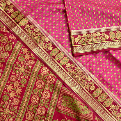 Indian Vintage Sari Pink & red 100% Pure Silk Painted/Printed Sarees Fabric 5yard Sewing Craft Fabric DressMaking  Soft Wrap