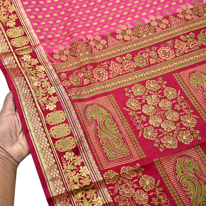 Indian Vintage Sari Pink & red 100% Pure Silk Painted/Printed Sarees Fabric 5yard Sewing Craft Fabric DressMaking  Soft Wrap