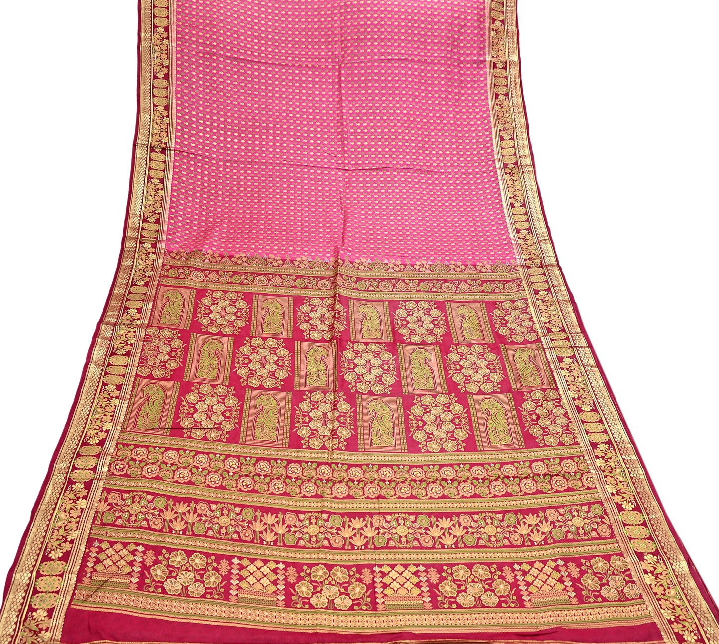 Indian Vintage Sari Pink & red 100% Pure Silk Painted/Printed Sarees Fabric 5yard Sewing Craft Fabric DressMaking  Soft Wrap