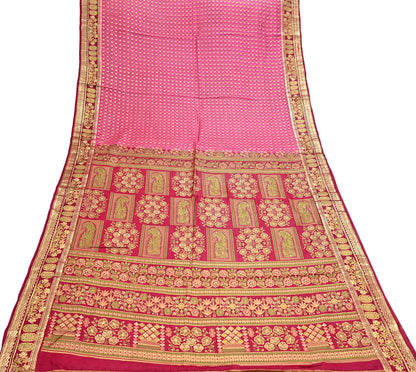 Indian Vintage Sari Pink & red 100% Pure Silk Painted/Printed Sarees Fabric 5yard Sewing Craft Fabric DressMaking  Soft Wrap