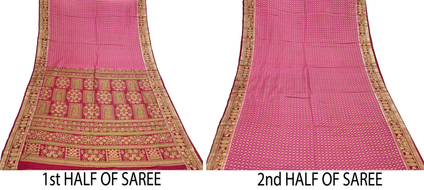 Indian Vintage Sari Pink & red 100% Pure Silk Painted/Printed Sarees Fabric 5yard Sewing Craft Fabric DressMaking  Soft Wrap