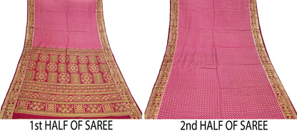 Indian Vintage Sari Pink & red 100% Pure Silk Painted/Printed Sarees Fabric 5yard Sewing Craft Fabric DressMaking  Soft Wrap
