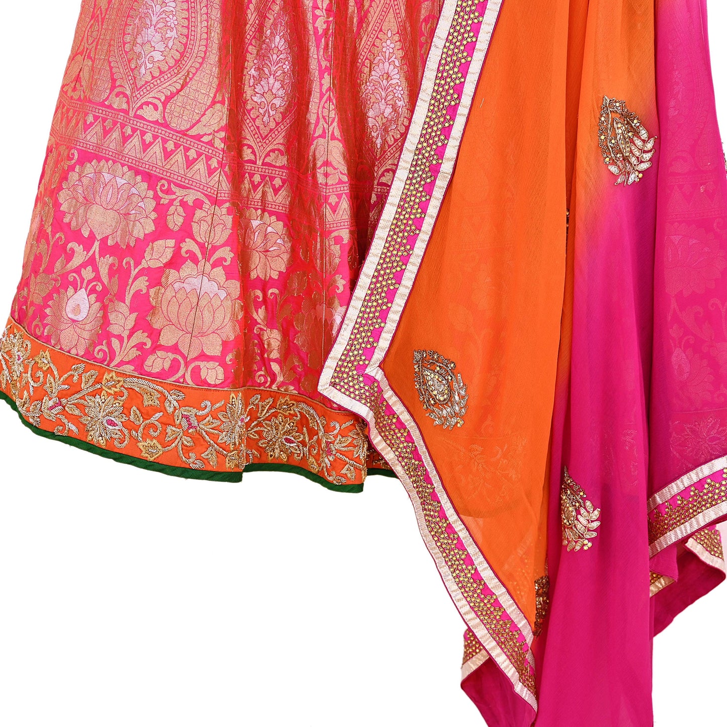 Indian Heavy Wedding Orange & pink Pure silk Hand Embroidered Lehenga 3pcs Set Designer By Manish Malhotra Party Wear