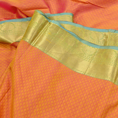 Indian Vintage Heavy Sari Green & Orange Kanjivaram Saree 100% Pure Silk Zari 5Yd Crafting Dress making For Crafting Quilting Upcycle