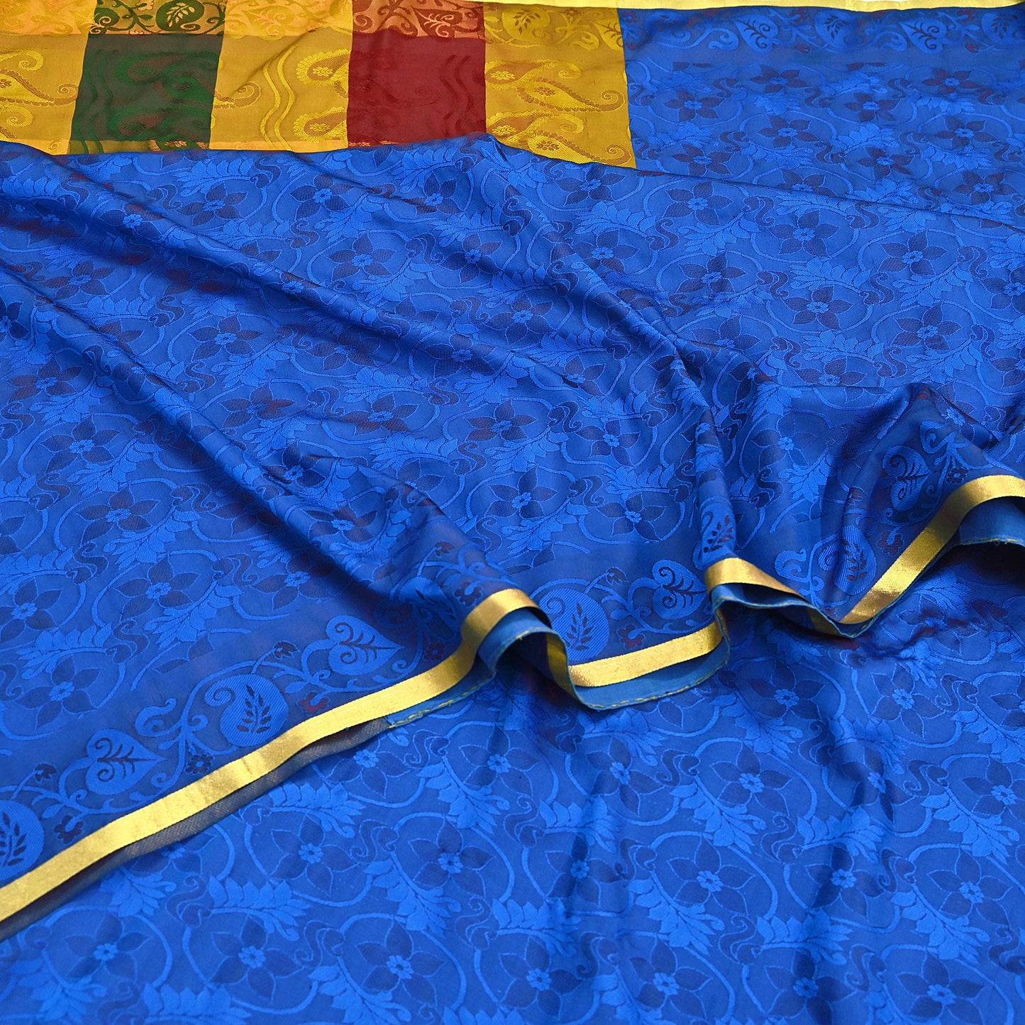 Vintage Kanjivaram Silk Saree Multi Pure Silk Zari Fabric Indian Handwoven 6Yd Craft Material Dressmaking Textile
