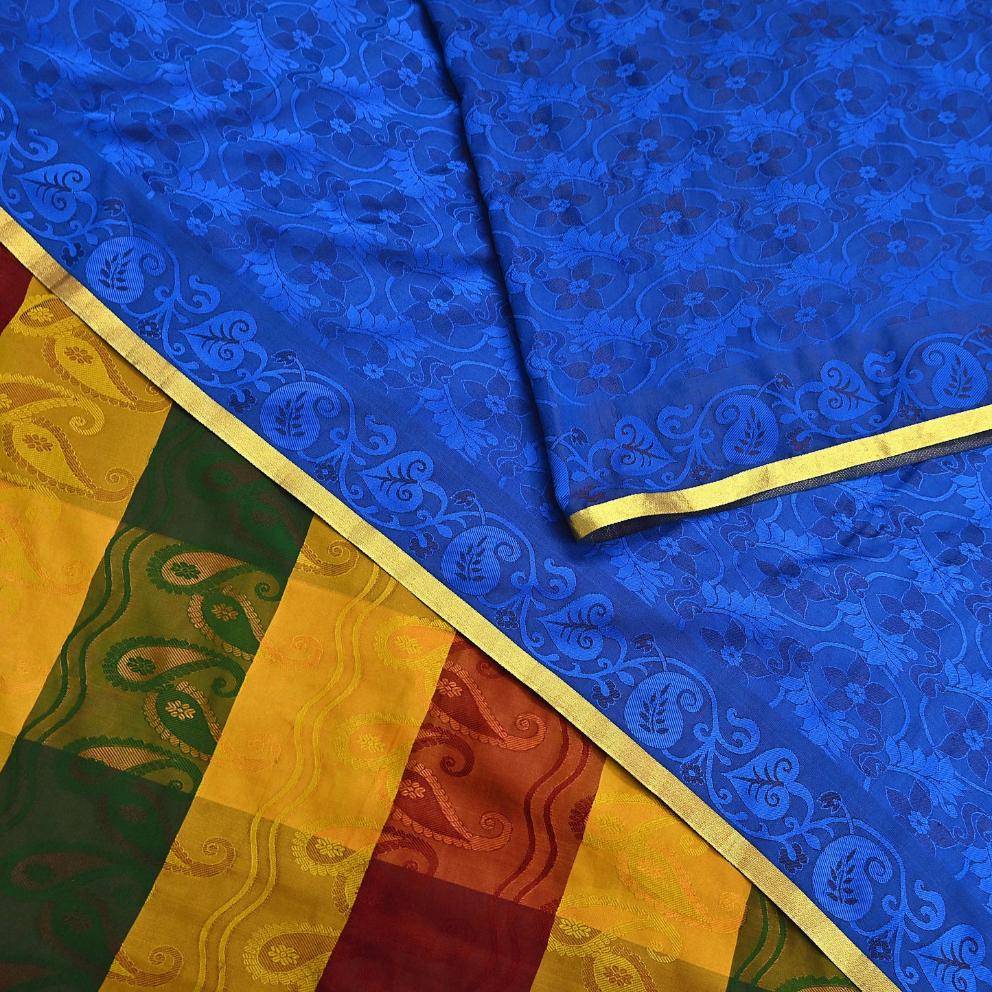 Vintage Kanjivaram Silk Saree Multi Pure Silk Zari Fabric Indian Handwoven 6Yd Craft Material Dressmaking Textile