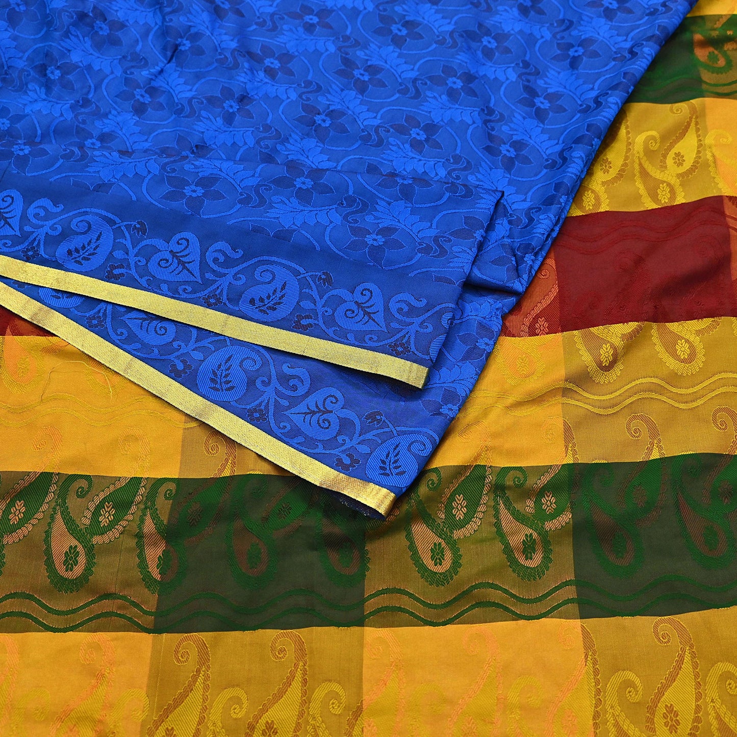 Vintage Kanjivaram Silk Saree Multi Pure Silk Zari Fabric Indian Handwoven 6Yd Craft Material Dressmaking Textile