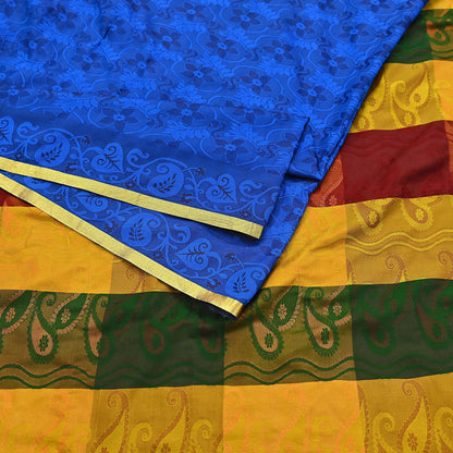 Vintage Kanjivaram Silk Saree Multi Pure Silk Zari Fabric Indian Handwoven 6Yd Craft Material Dressmaking Textile