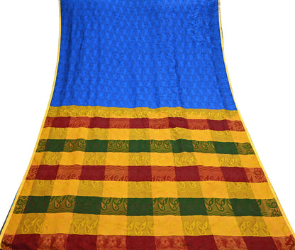 Vintage Kanjivaram Silk Saree Multi Pure Silk Zari Fabric Indian Handwoven 6Yd Craft Material Dressmaking Textile