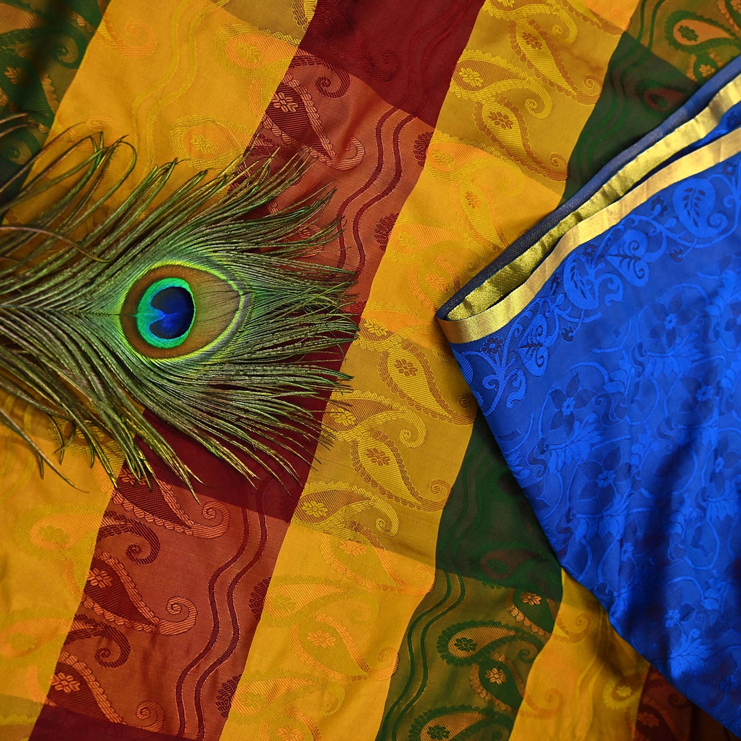 Vintage Kanjivaram Silk Saree Multi Pure Silk Zari Fabric Indian Handwoven 6Yd Craft Material Dressmaking Textile