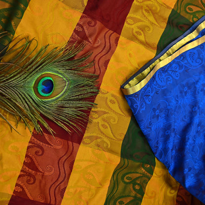 Vintage Kanjivaram Silk Saree Multi Pure Silk Zari Fabric Indian Handwoven 6Yd Craft Material Dressmaking Textile